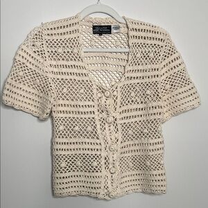 Hand Knitted Cream Crochet Cardigan 100% cotton Made in Turkey T Shirt sweater